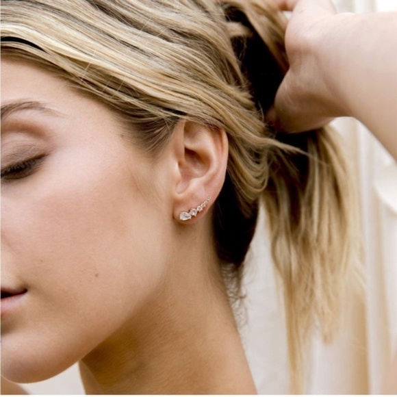 GOLD 14k Gold Plated Cubic Zirconia Ear Crawler Earrings - Picture 1 of 3